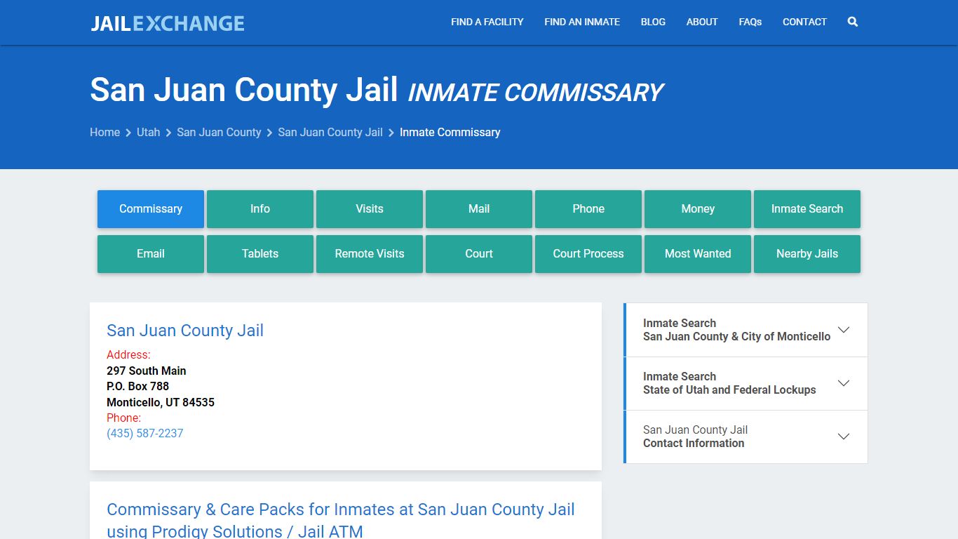 Inmate Commissary, Care Packs - San Juan County Jail, UT - Jail Exchange